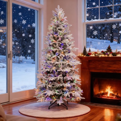 8ft prelit snow flocked - prelit,
