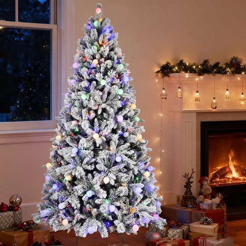 8ft prelit snow flocked - prelit,